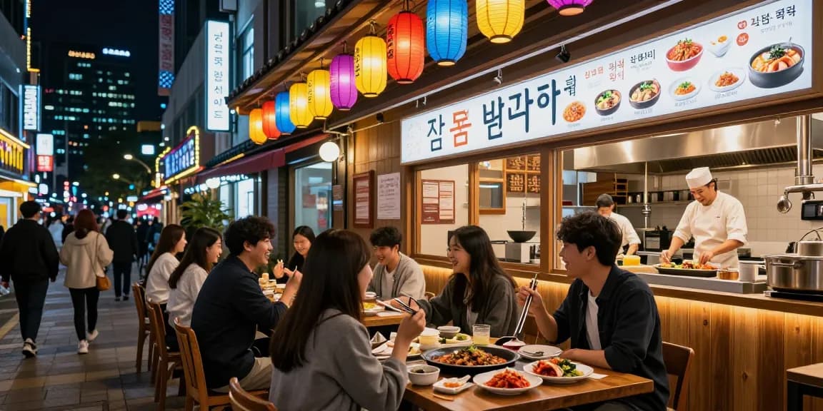 Dining experience at 상봉동 한국관나이트 with friends enjoying Korean cuisine in a vibrant restaurant setting.