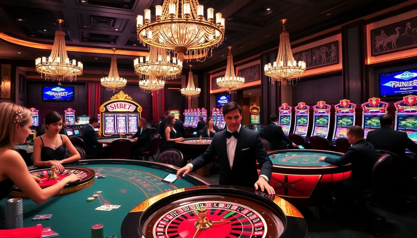 Experience the thrilling atmosphere of SHBET with players at dynamic casino tables.