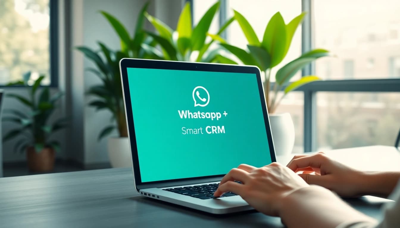 Engage with WhatsApp Smart CRM in a modern workspace, highlighting productivity and communication.