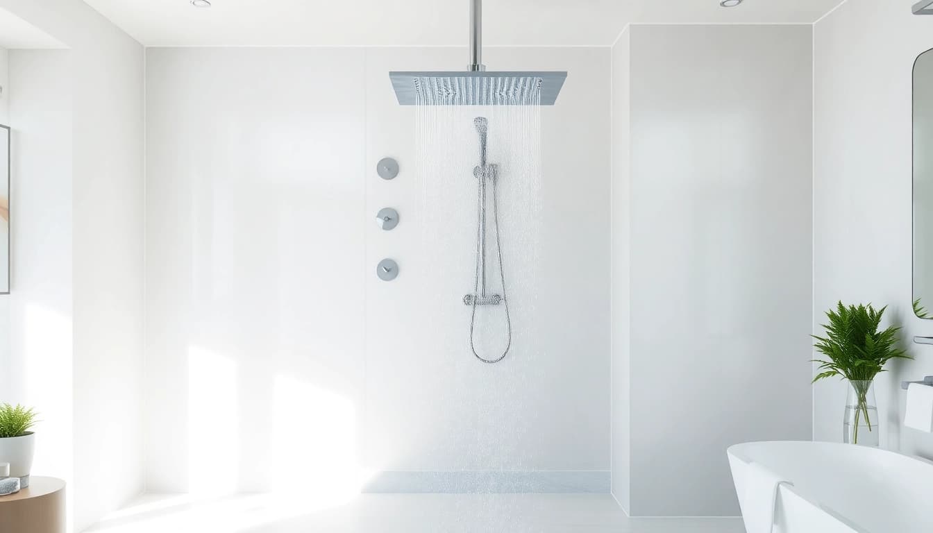 Transform your bath experience with the sunny shower USA, a modern shower system.