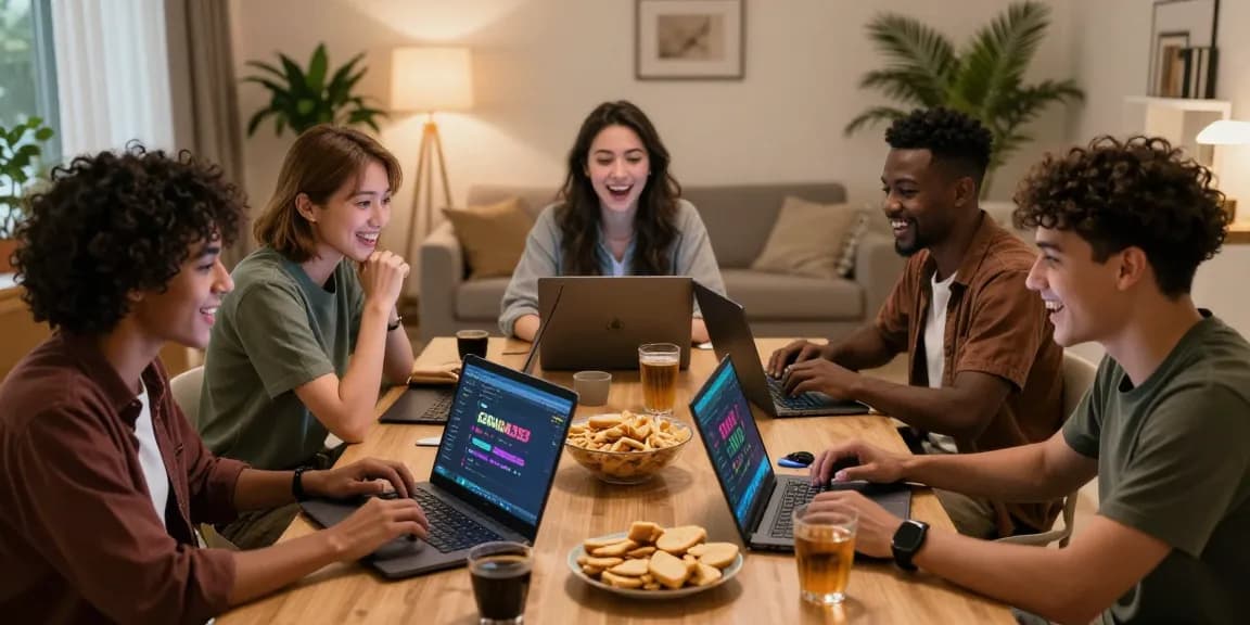 Friends enjoying an online gaming session with garuda303 platform in a cozy living room.
