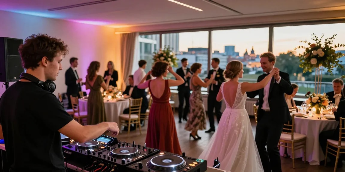 DJ für Hochzeit Berlin: Professioneller DJ begeistert Gäste auf der Tanzfläche bei einer eleganten Hochzeit in Berlin