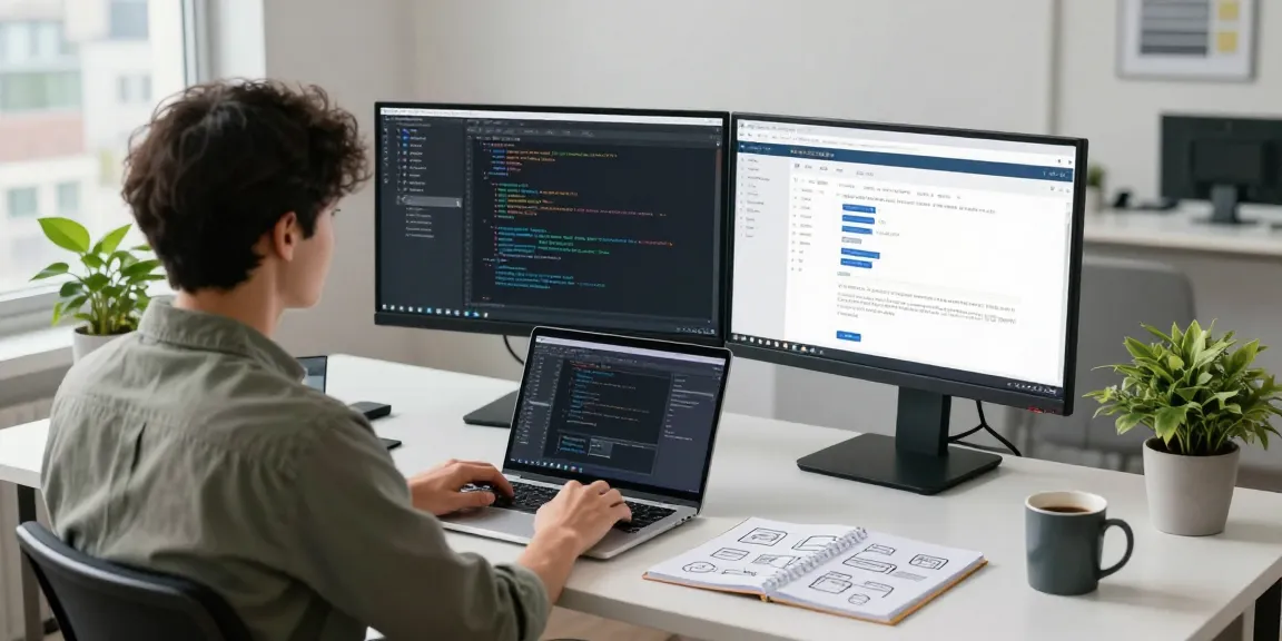 Interactive workspace showcasing a developer using 纸飞机中文版 in a tech office setup.