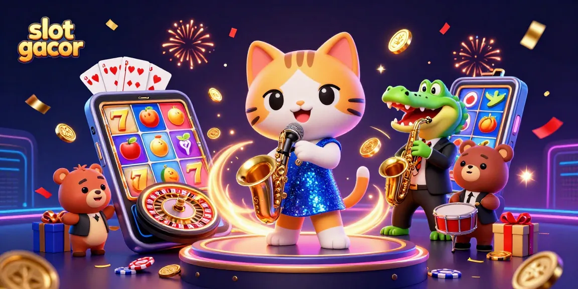 Experience the excitement of slot gacor with vibrant characters enjoying casino games, bursting with energy and fun.