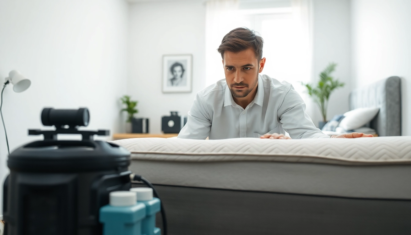 Inspect a modern bedroom for bed bug services near me with a professional technician.