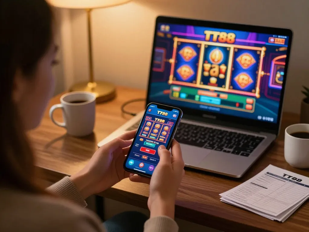 Engaging TT88 casino app on smartphone for strategic online gaming experience.