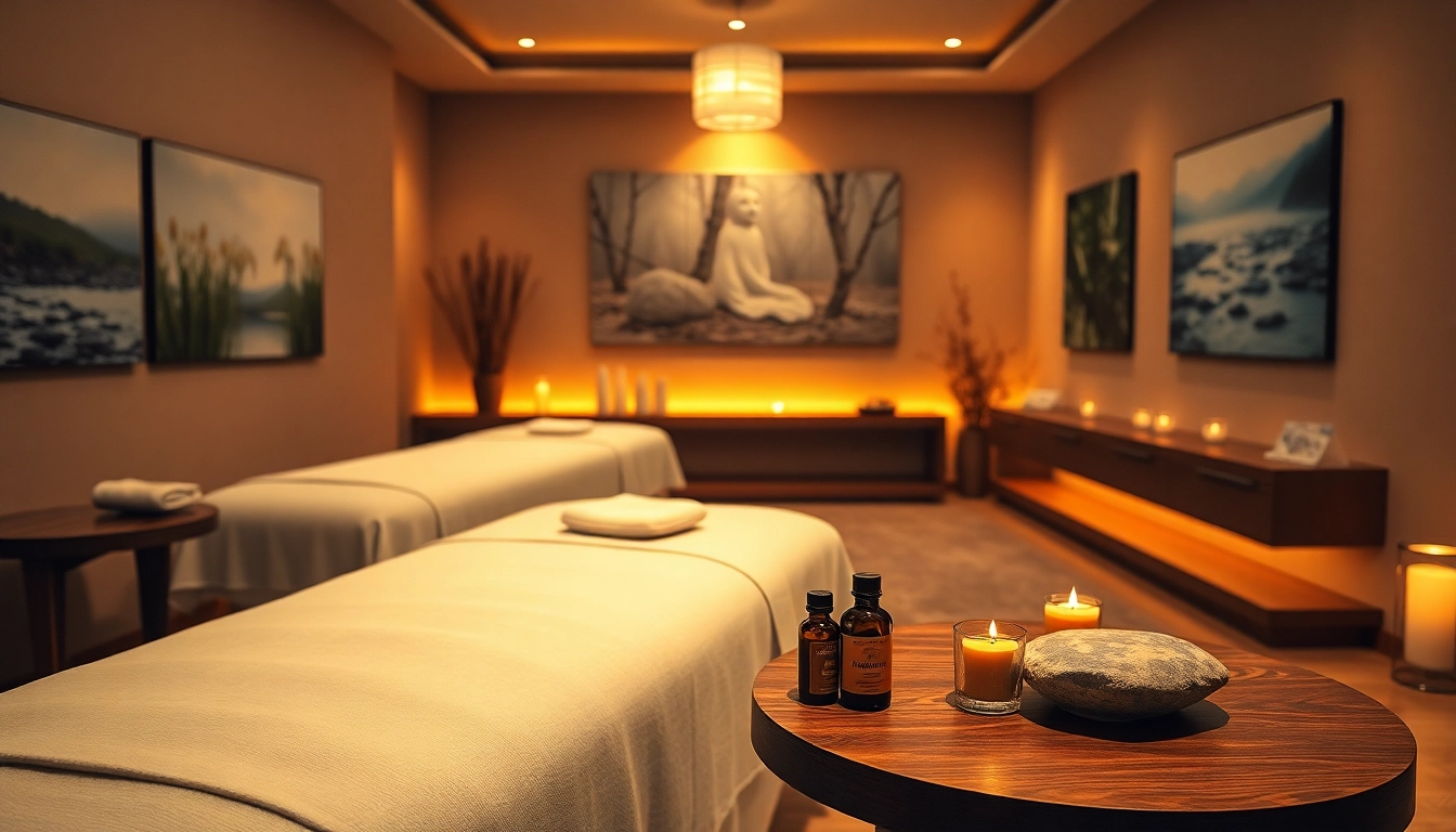 Relaxing massage studio environment ideal for 출장마사지 services with calming decor and soft lighting.