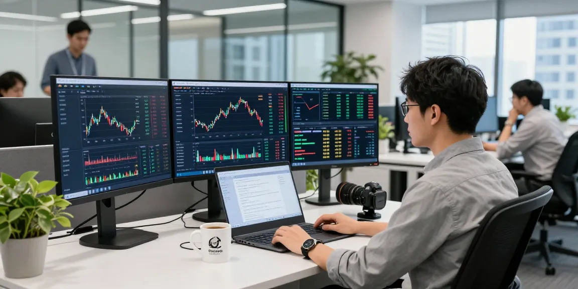 Real-time market data analysis using Japan stock real-time API in a fintech development office.