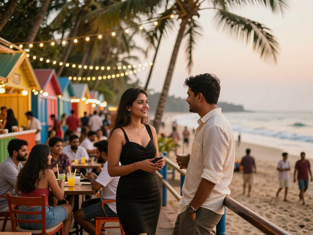 Experience the excitement of the escort service in Goa with an elegant escort enjoying the beachfront nightlife.