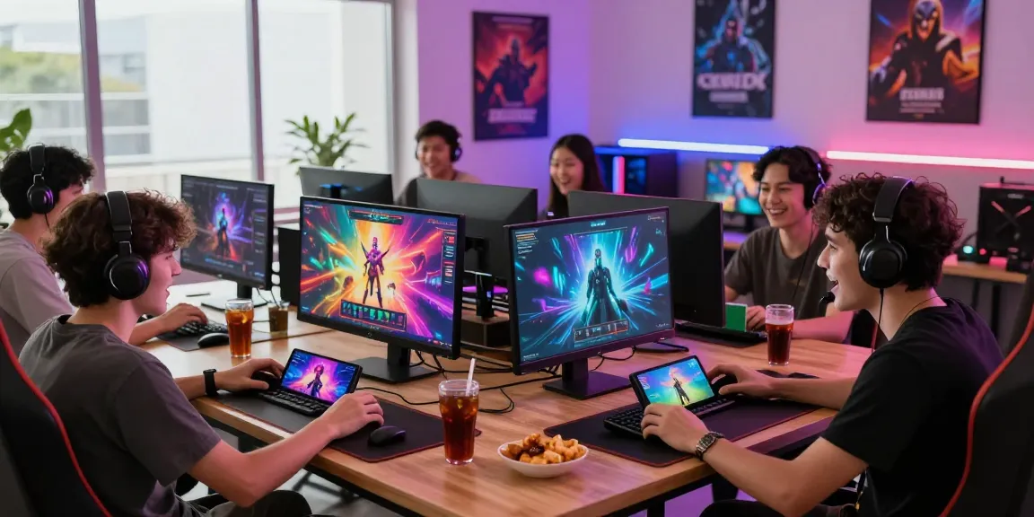 Garuda303 players enjoying vibrant online gaming experience with devices and snacks.