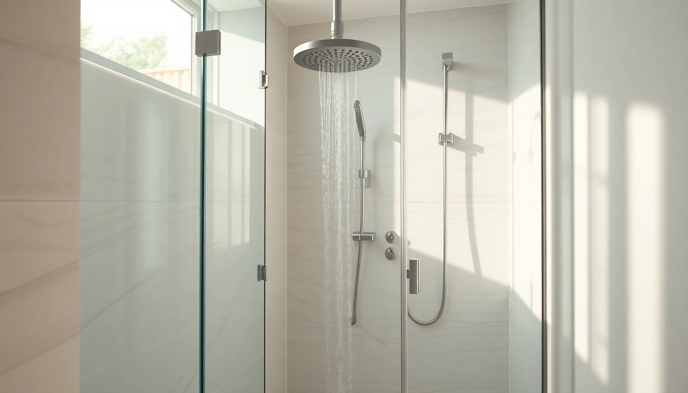 Sonni sanitär GmbH präsentiert hochwertige Duschwände in einem modernen Badezimmerarrangement.