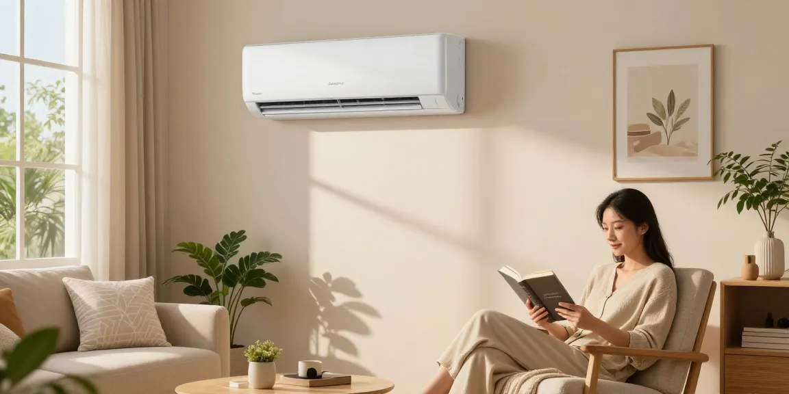 Cozy living room featuring a mini split 24000 btu air conditioning unit, showcasing stylish decor.