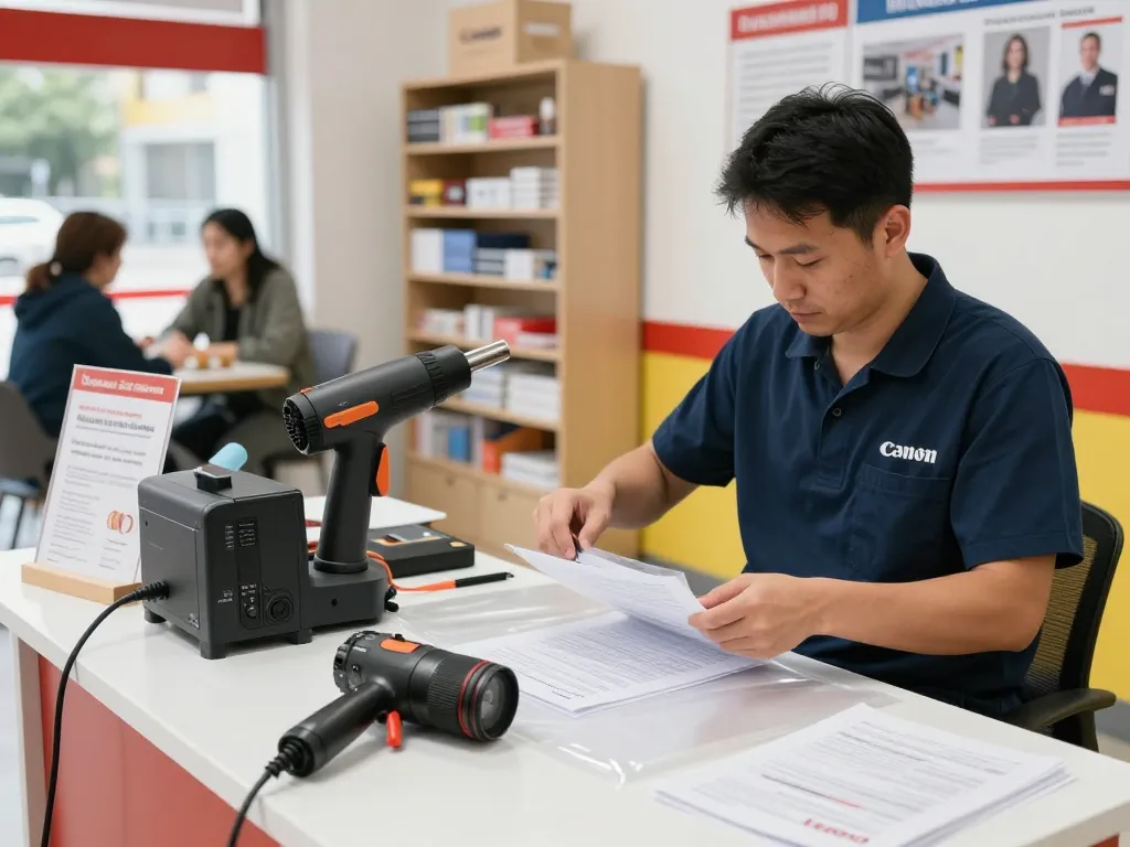 Address for Địa chỉ bóc ép plastic showcasing a technician using non-force technology for safe document handling.