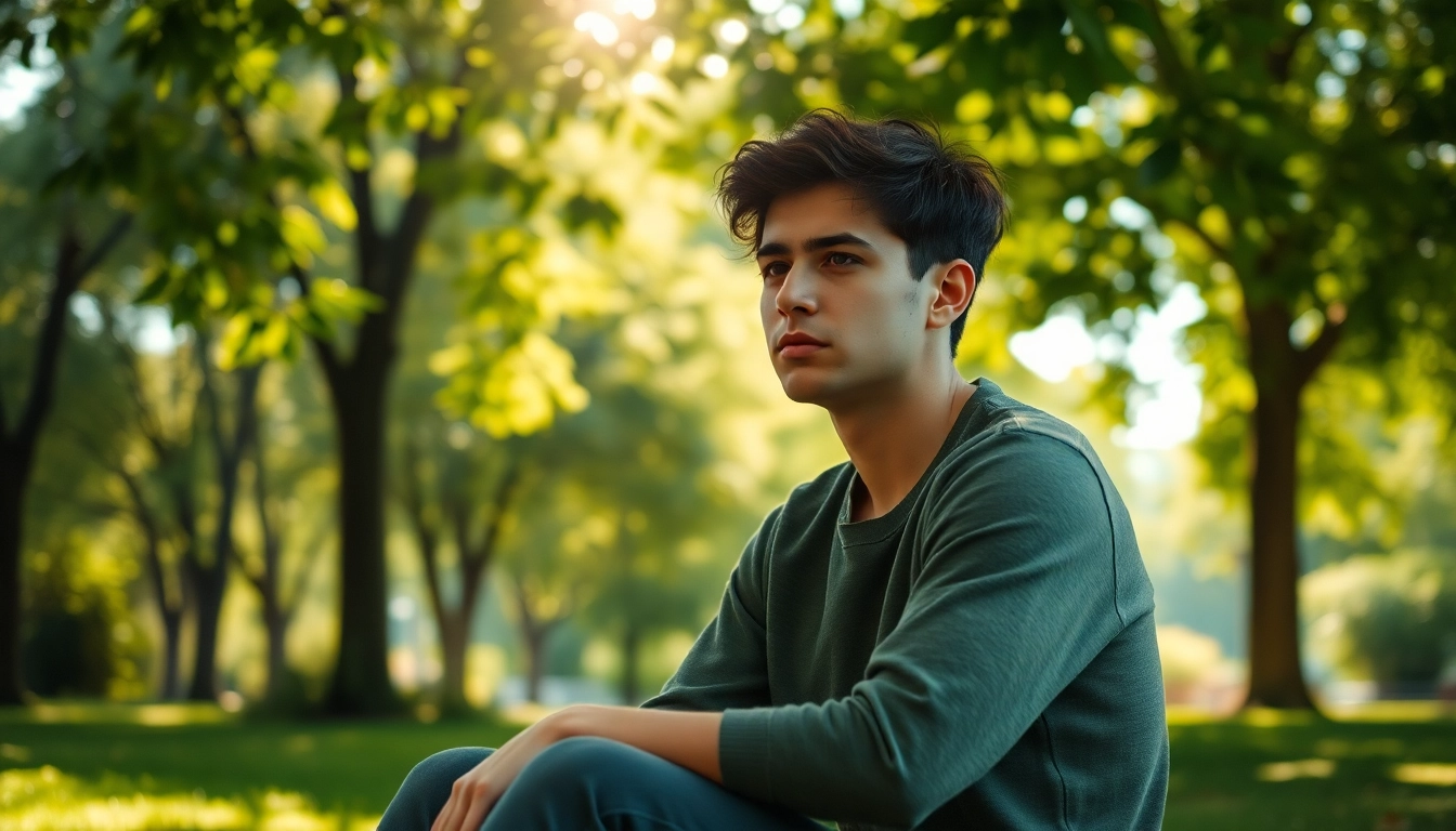 Person contemplating in a peaceful park, representing the internal struggle of depression symptoms.