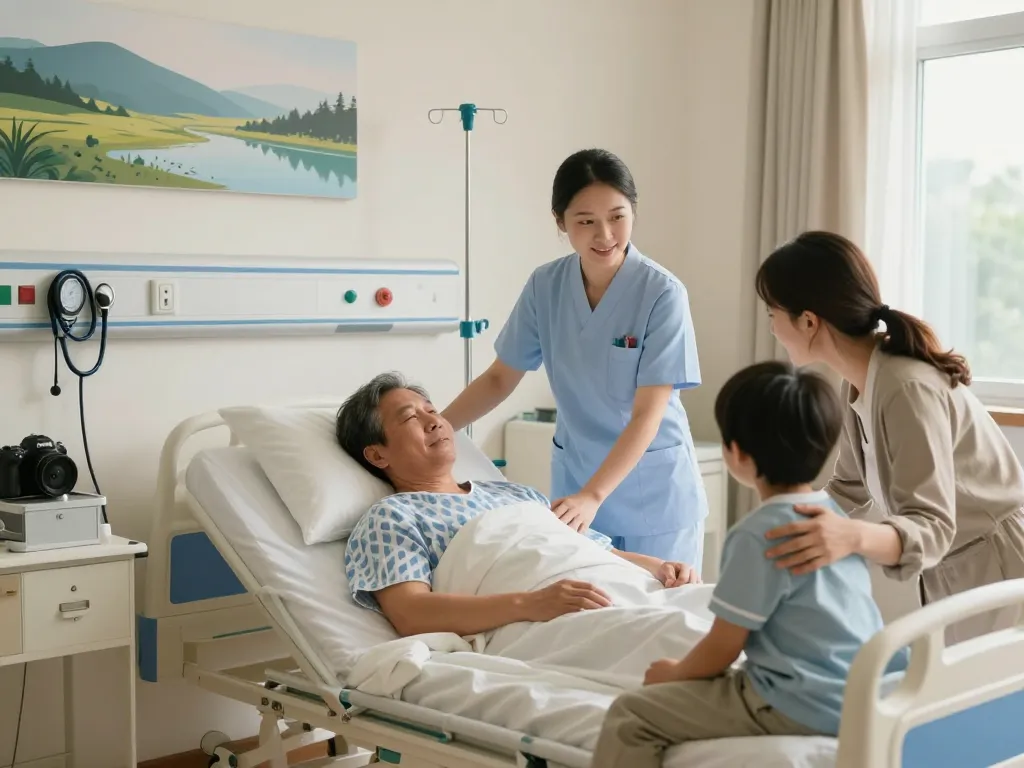 giường bệnh nhân being adjusted by a nurse in a caring hospital environment with medical equipment