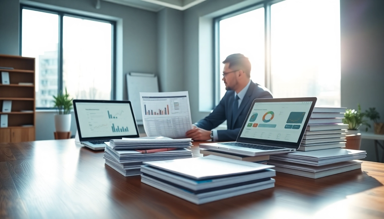Consultant assessing FCPA/DCAA/Flowdown/ITAR/EAR compliance documents in a professional office setting.