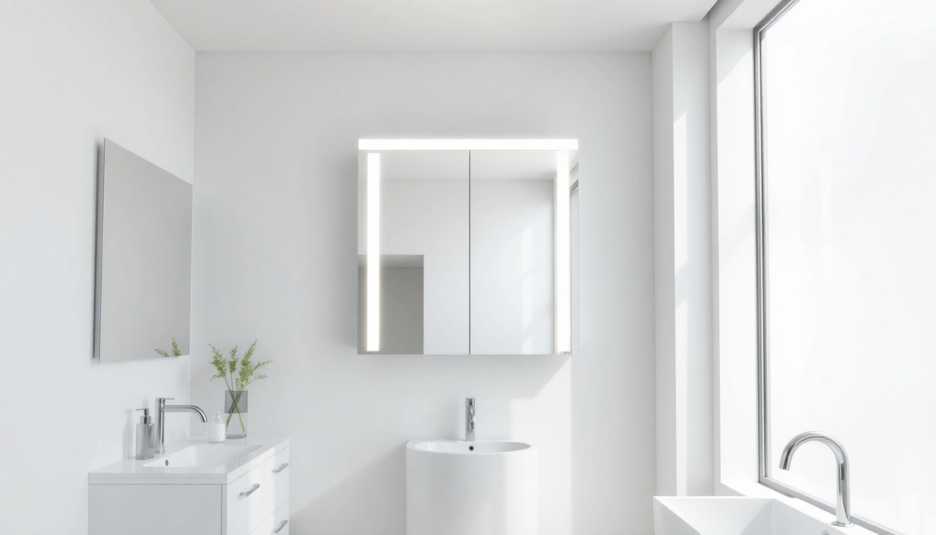 Spiegelschrank LED bietet modernen Stauraum und Beleuchtung in einem eleganten Badezimmerdesign.
