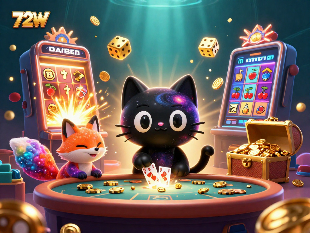 Gire os rolos e vença prêmios épicos no cassino 72W, com gatos e símbolos vibrantes.