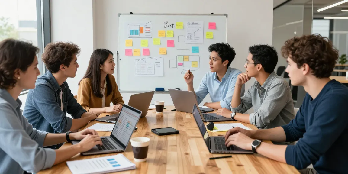 Collaboration in a vibrant workspace at https://www.startsomethingpc.com with entrepreneurs discussing business strategies.