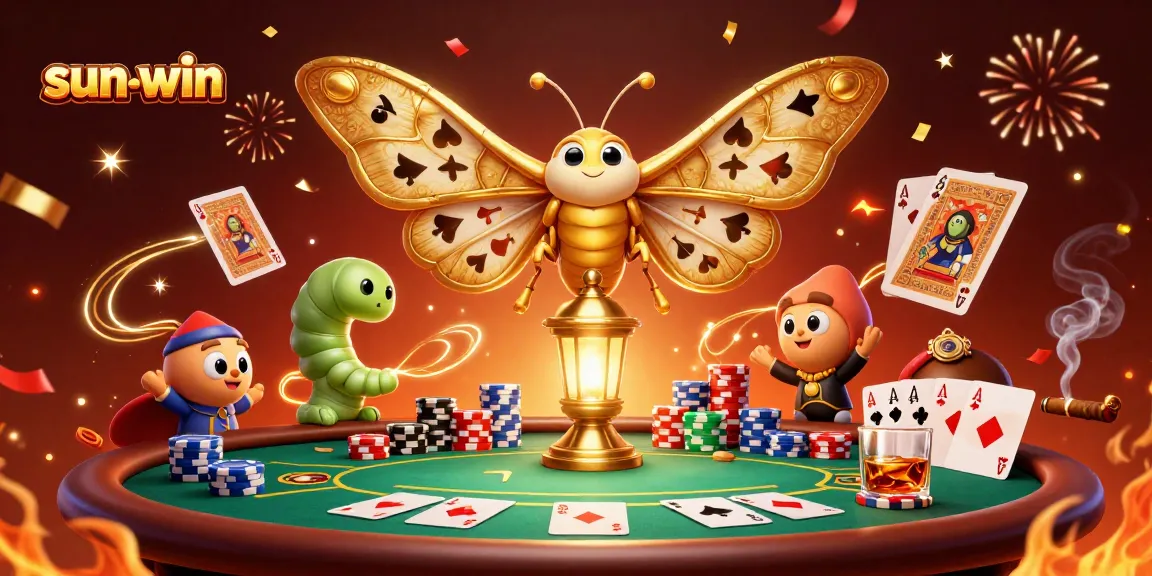 Experience the thrill of sun-win poker with vibrant cards and golden casino scenes.
