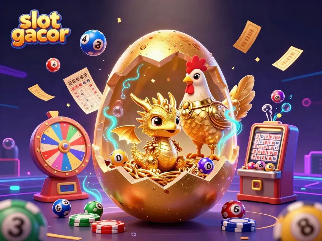 Experience dynamic slot gacor gameplay with a golden baby dragon, poker chips, and vibrant casino elements.