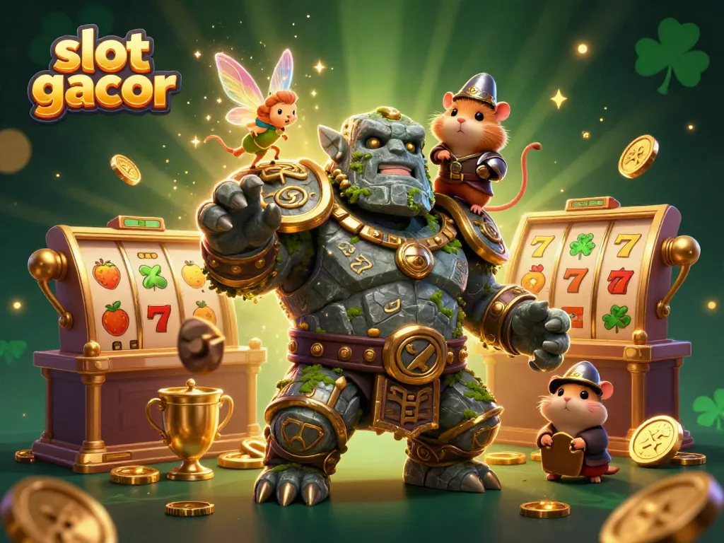 Menangkan slot gacor dengan golem penjaga dan peri magis di latar kasino.