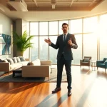 Showcasing real estate professionalism with a luxury property presentation indoors.