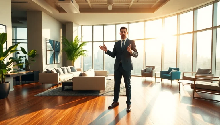 Showcasing real estate professionalism with a luxury property presentation indoors.