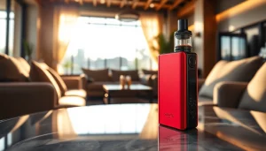 Vozol-Dampfgerät präsentiert in einem eleganten Raum mit natürlichem Licht und komfortablen Möbeln.