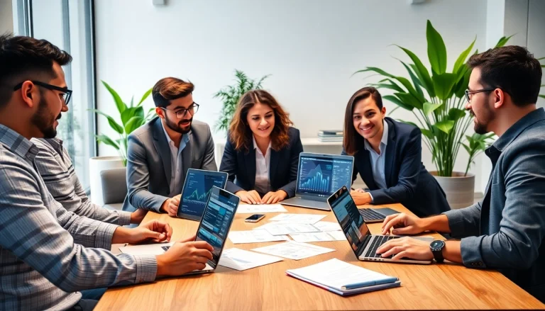 Boost your knowledge on smm services with professionals collaborating in a modern workspace.