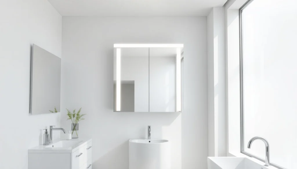 Spiegelschrank LED bietet modernen Stauraum und Beleuchtung in einem eleganten Badezimmerdesign.