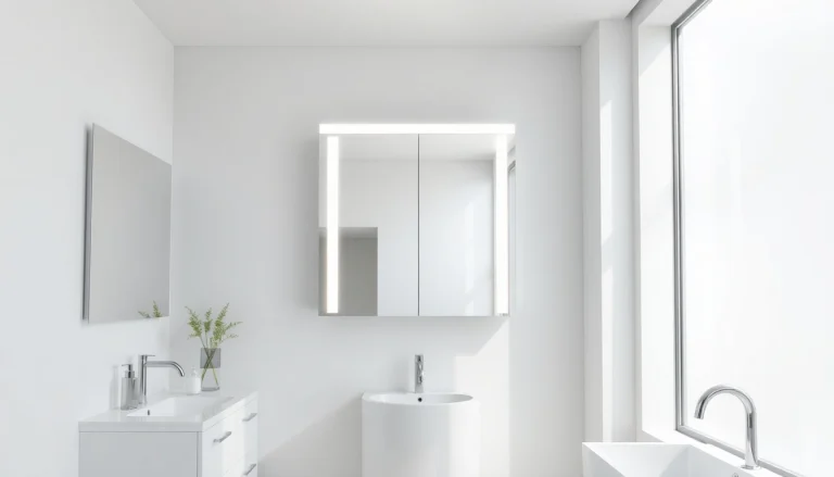 Spiegelschrank LED bietet modernen Stauraum und Beleuchtung in einem eleganten Badezimmerdesign.