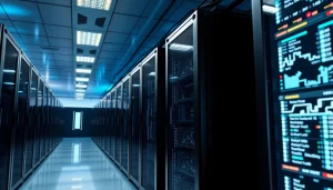 Visual representation of top cloud mining technology in a modern data center with advanced mining rigs and digital interfaces.