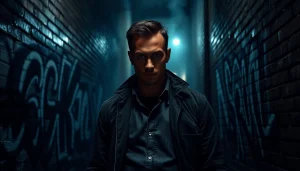 Character inspired by Jack Reacher stands in an urban alley, showcasing action-oriented posture.