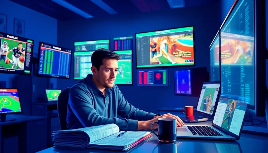 Exploring online sportsbooks South Carolina with a focused bettor analyzing statistics, vibrant setup.