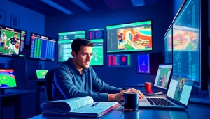 Exploring online sportsbooks South Carolina with a focused bettor analyzing statistics, vibrant setup.