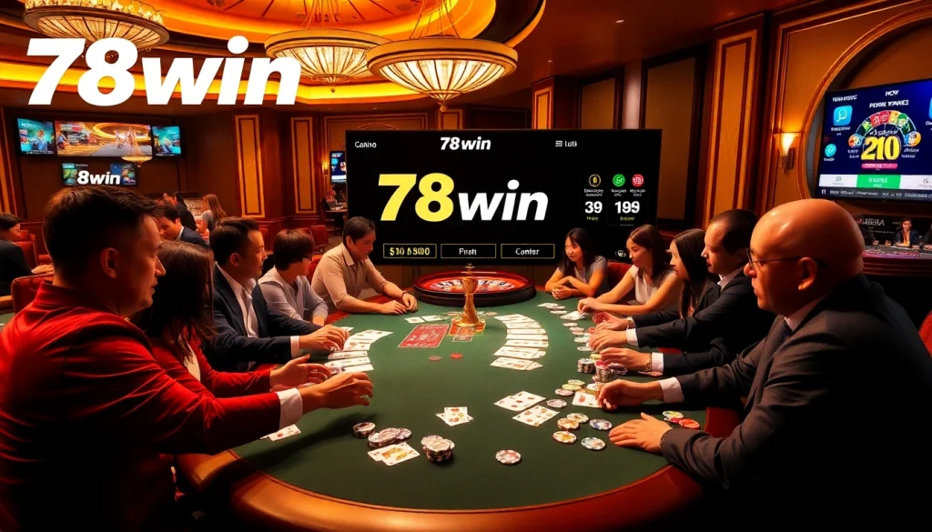 Experience excitement at 78win as players engage in a thrilling poker game with colorful chips and cards.