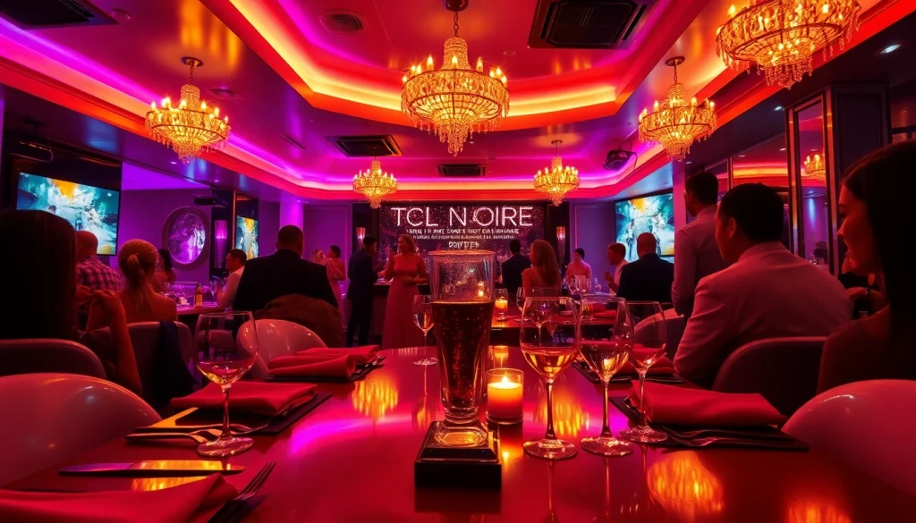 Dinner sxm scene at Club Noir, vibrant nightlife with elegant guests and live entertainment.