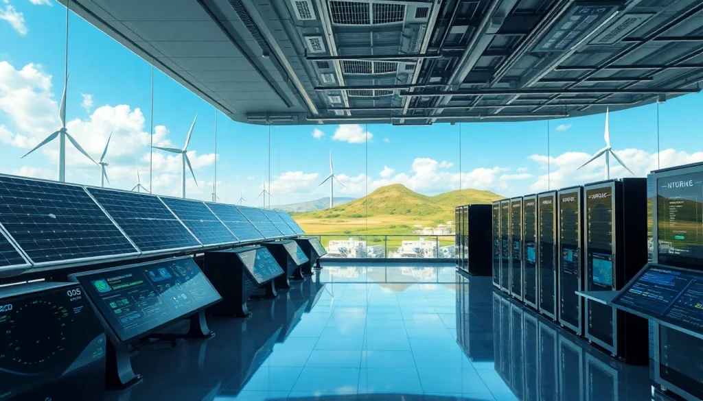 Visual representation of renewable energy cloud mining facility highlighting dogecoin cloud mining profit.