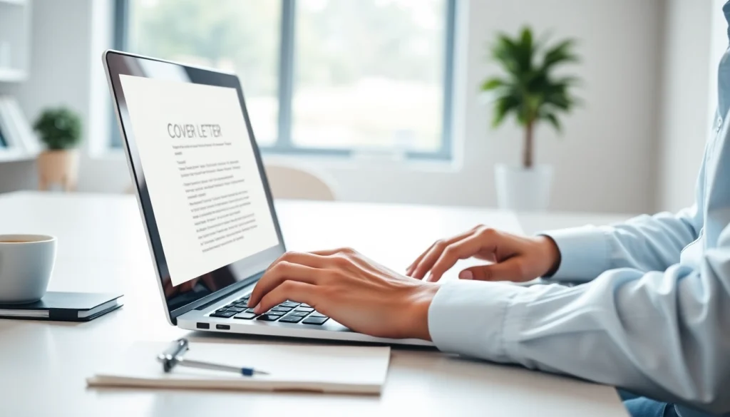 Crafting a Cover Letter on a laptop highlighting important key skills.