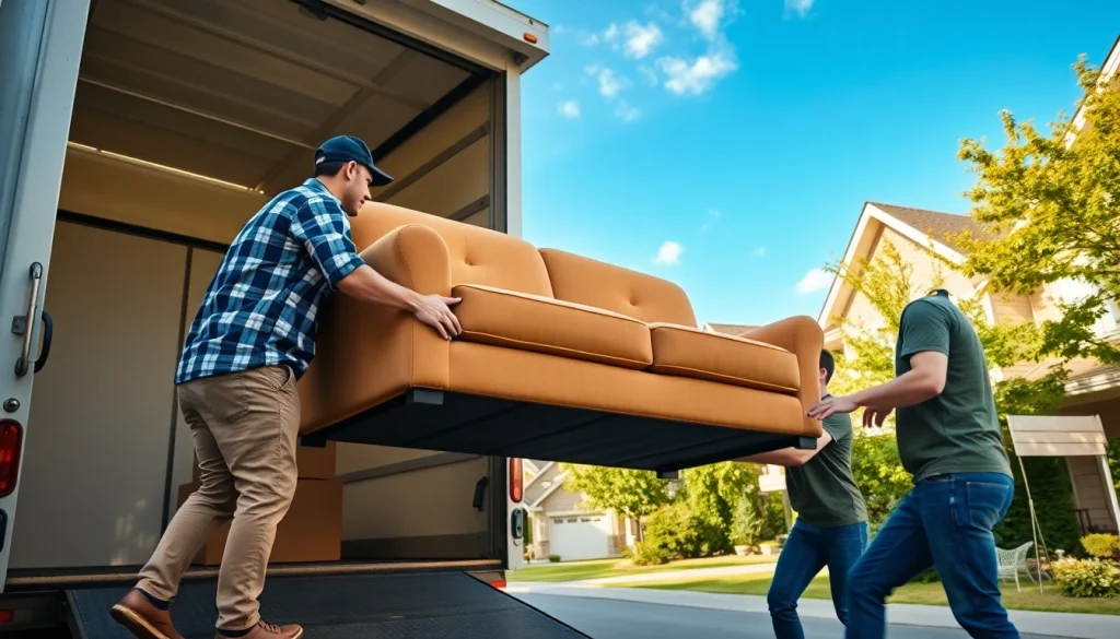 Efficient team of the best movers in Vancouver working together to lift a couch.