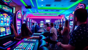 Situs kode4d vibrant online gaming environment with enthusiastic players at slot machines