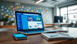 Showcasing a Facebook SMM panel setup, emphasizing digital marketing tools and a vibrant workspace.