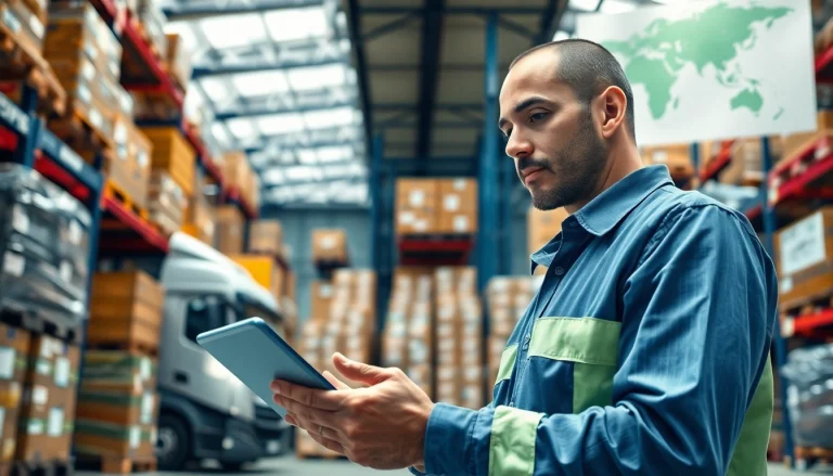 Logistics expert managing supply chain operations in a well-organized warehouse.