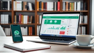 Showcasing a WhatsApp Smart CRM interface on a laptop, highlighting customer engagement management.