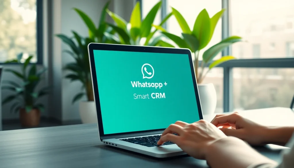 Engage with WhatsApp Smart CRM in a modern workspace, highlighting productivity and communication.