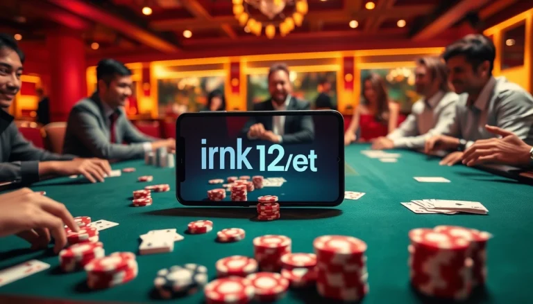Experience ink vao 12bet with exciting casino action featuring poker chips and cards in a lively gambling scene.