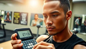 Calculate your body fat percentage calculator results with a fitness enthusiast's focus in a gym.