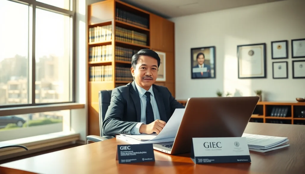 Immigration lawyer in Perth professionally consulting clients in a modern office.