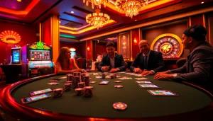 Người chơi cá cược lên kế hoạch tại bàn với bài và chip, thể hiện bầu không khí cg 79 App.